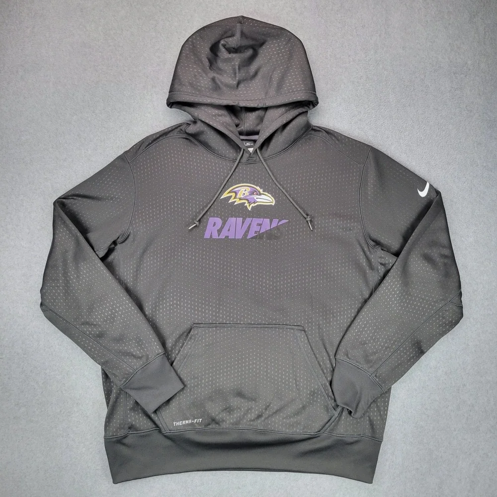 Nike Baltimore Ravens Hoodie Mens XL Grey NFL Therma-FIT Pullover 654697-060